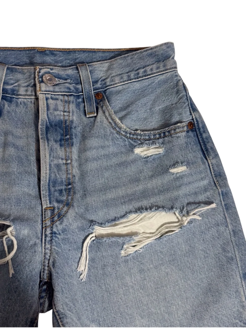 Levis Womens 501 Longline Cutoff Denim Shorts Size 25 Button Fly Jeans Boho